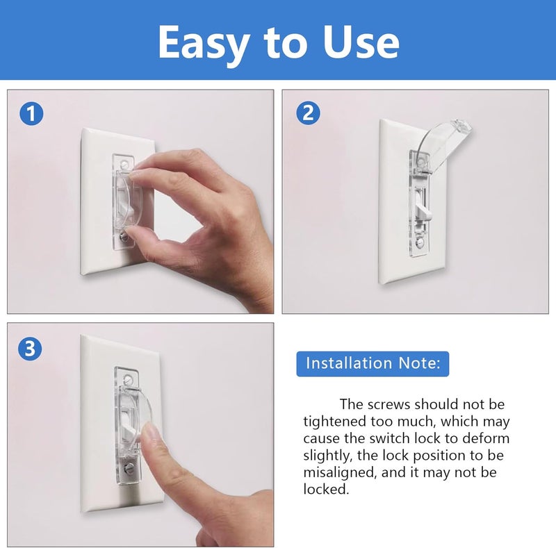 Smloplom حماية مفتاح الضوء، عبوة 2 قفل مفتاح ضوء شفاف، غطاء مفتاح ضوء، غطاء مفتاح ضوء مقاوم للأطفال، يمنع الأطفال والبالغين من تشغيل أو إيقاف الأضواء عن طريق الخطأ - Image 5